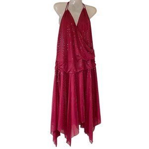 Torrid Plus Size Halter Midi Dress Sequin Chiffon Surplice Neck Hanky Hem